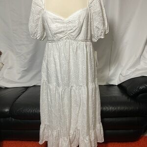 Kingston Elegant White Eyelet Long Sleeve Dress